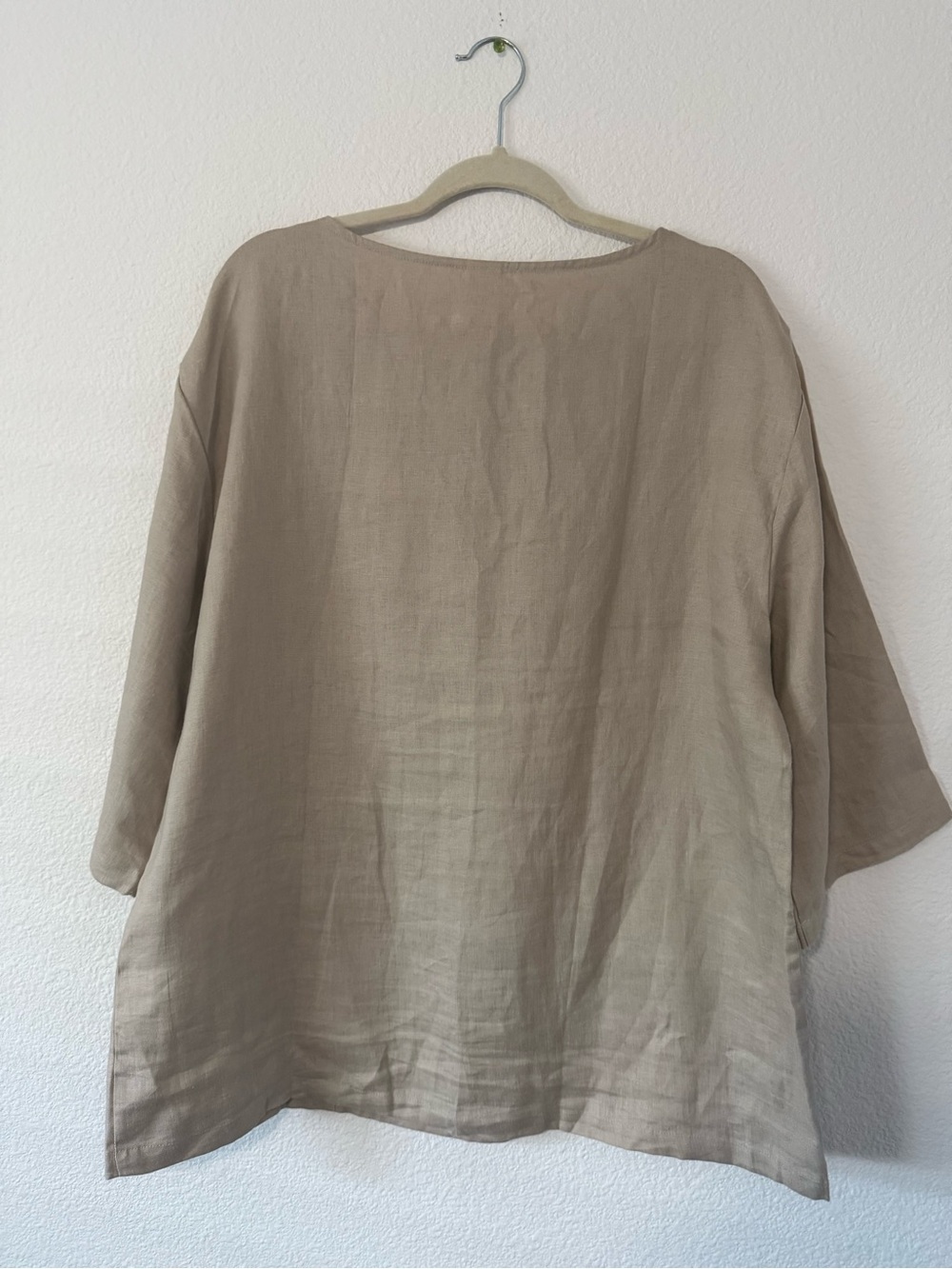 Lintico 100% Linen Relaxed Linen Pocket Tunic Top - Taupe Size L - Picture 8 of 16